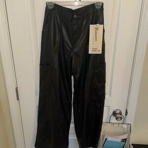 No Boundaries High Rise Wide Leg Faux Leather Cargos